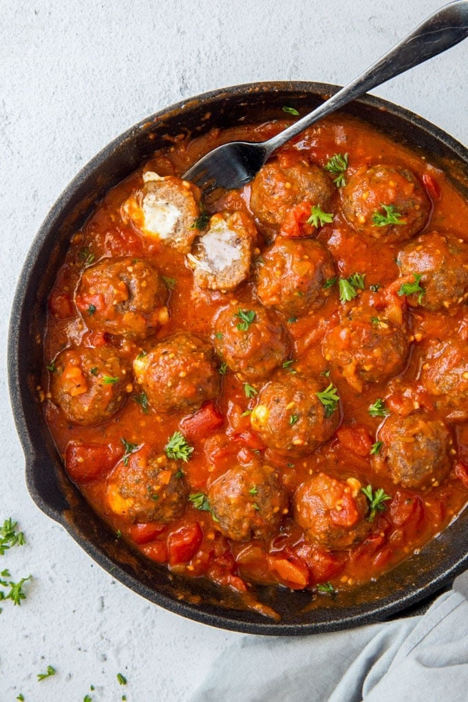 Baked Mozzarella Stuffed Meatballs