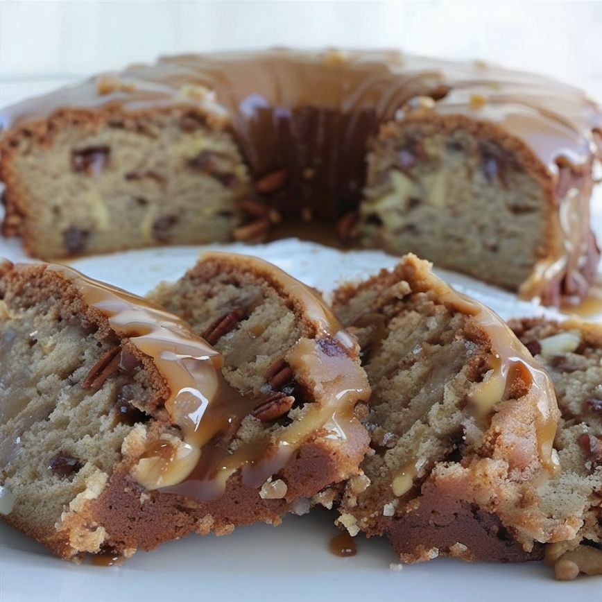 APPLE PECAN CAKE WITH CARAMEL GLAZE