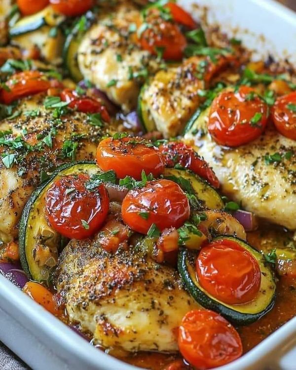 Mediterranean Chicken Zucchini Bake