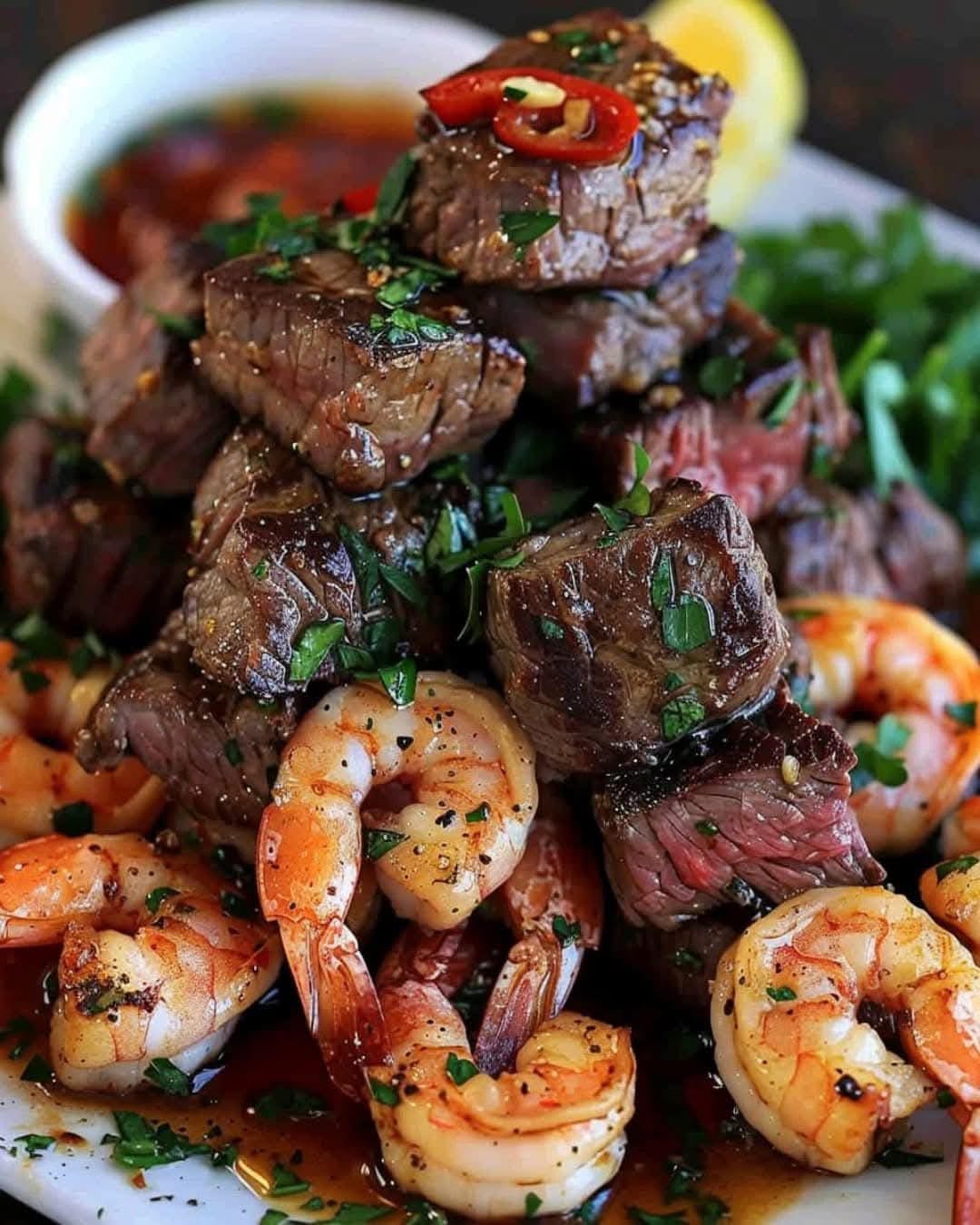 Savory Steak Bites and Shrimp: A Surf & Turf Delight 